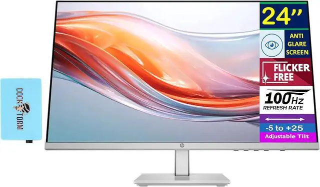 Main image of HP Series 5 24" FHD IPS Monitor with 300 nits Brightness, 5ms Response Time, Flicker Free, Anti-Glare, VGA, HDMI, & Dockztorm USB Port Expander, Black/Silver Color