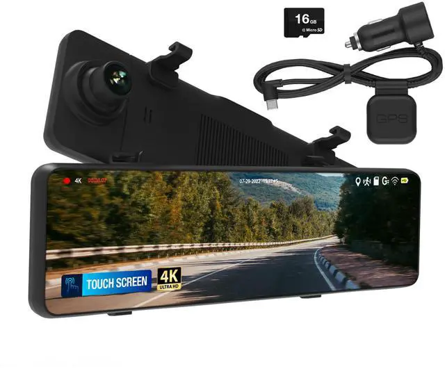 Main image of Type S Y400 2-in-1 Car Mirror with Integrated 4K dashcam, Ultra HD Recording, Smart G-Sensor Incident Recording, Parking Surveillance, GPS, Motion Detection, 16GB SD Card Included