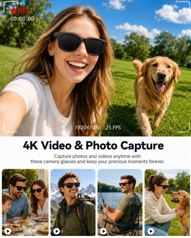Alt view image 3 of 7 - AI Smart Glasses with 8MP Camera, Bluetooth Glasses for Men Women 1080P HD Anti-Shake Capture, Real Time Translation, AI Voice Assistant, Object Recognition