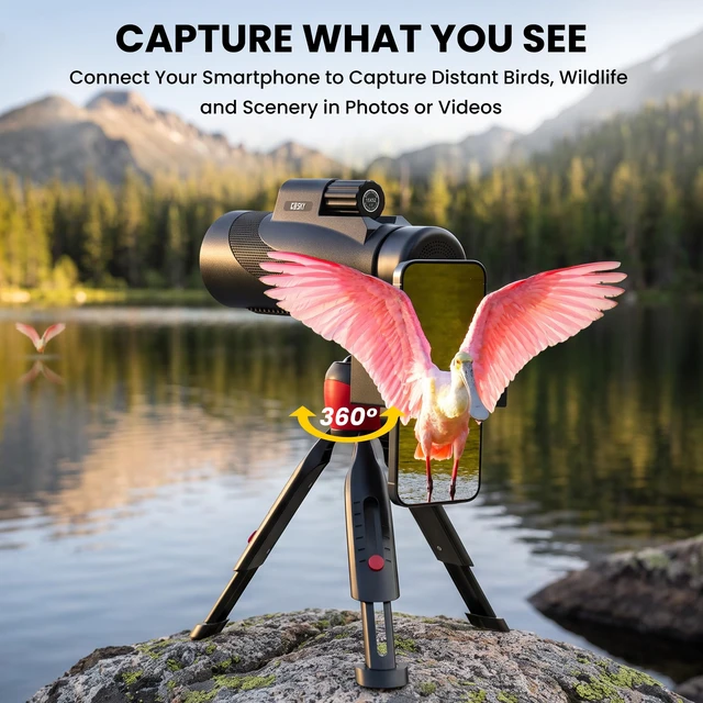 Alt view image 5 of 7 - 15x52 High Powered Monocular Telescope for Adults with Tripod BAK4 Prism, FMC Optics, IPX7 Waterproof, with Tripod and Phone Holder for Bird Watching, Wildlife Viewing, Travel, Sports
