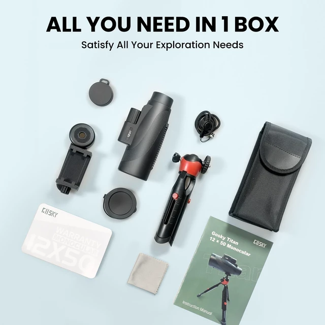 Alt view image 7 of 7 - 15x52 High Powered Monocular Telescope for Adults with Tripod BAK4 Prism, FMC Optics, IPX7 Waterproof, with Tripod and Phone Holder for Bird Watching, Wildlife Viewing, Travel, Sports