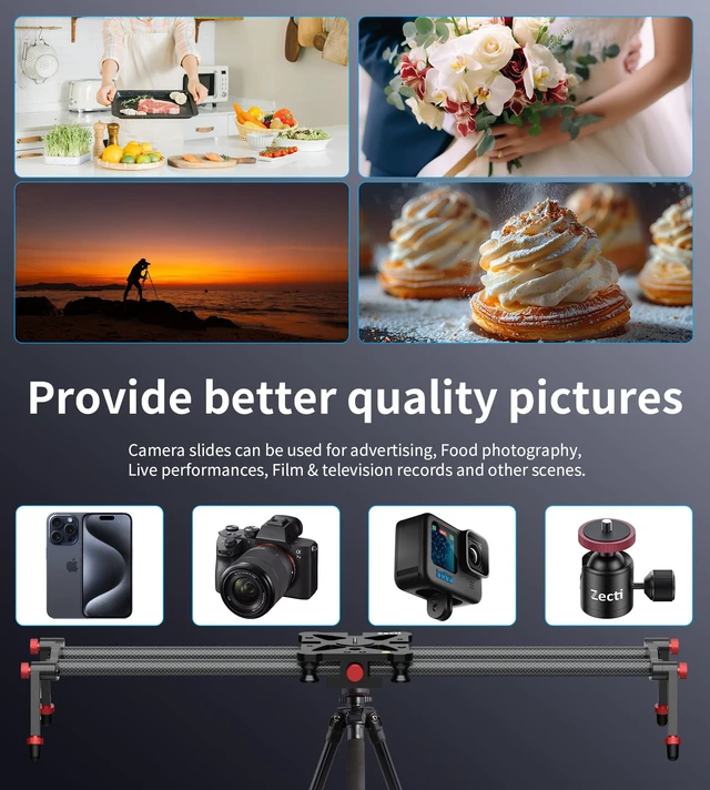 Alt view image 4 of 7 - Camera Slider 24"/60 cm Adjustable Carbon Fiber Camera Dolly Track Video Stabilizer Rail Slider Mount for Camera DSLR Video Movie Photography Camcorder Stabili & Phone, Black
