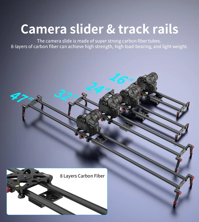 Alt view image 5 of 7 - Camera Slider 24"/60 cm Adjustable Carbon Fiber Camera Dolly Track Video Stabilizer Rail Slider Mount for Camera DSLR Video Movie Photography Camcorder Stabili & Phone, Black