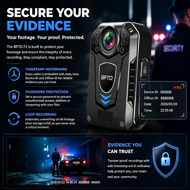 Alt view image 3 of 7 - 128GB 2K Body Camera with Audio and Video Recording 10H Recording, Night Vision, IP67 Waterproof, 140° Wide Angle, for Law Enforcement, Security & Outdoor Work