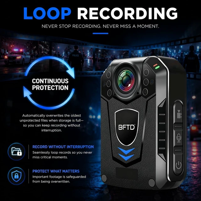 Alt view image 6 of 7 - 128GB 2K Body Camera with Audio and Video Recording 10H Recording, Night Vision, IP67 Waterproof, 140° Wide Angle, for Law Enforcement, Security & Outdoor Work