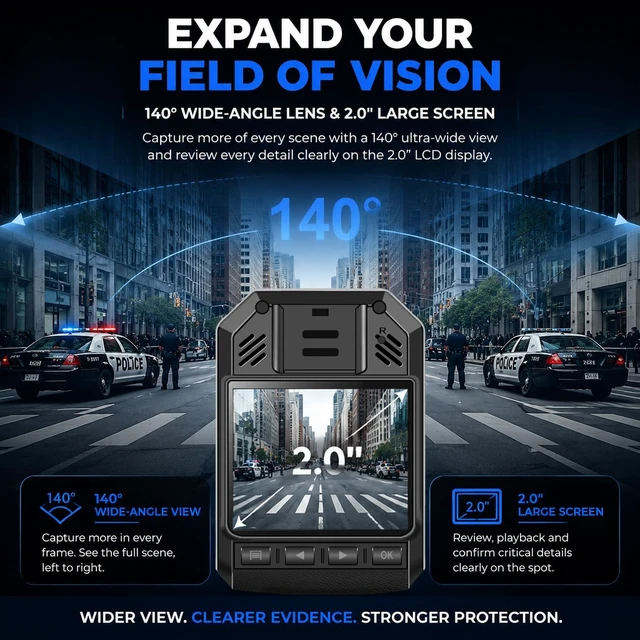 Alt view image 7 of 7 - 128GB 2K Body Camera with Audio and Video Recording 10H Recording, Night Vision, IP67 Waterproof, 140° Wide Angle, for Law Enforcement, Security & Outdoor Work