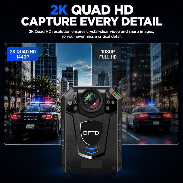 Alt view image 2 of 7 - 128GB 2K Body Camera with Audio and Video Recording 10H Recording, Night Vision, IP67 Waterproof, 140° Wide Angle, for Law Enforcement, Security & Outdoor Work