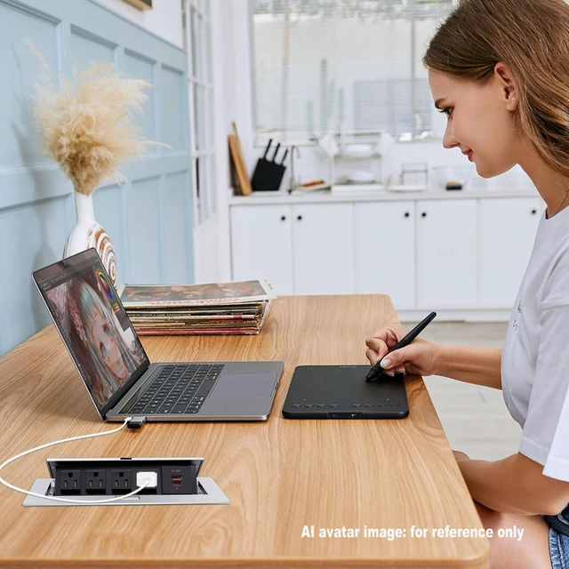 Alt view image 3 of 7 - Pop up Outlet; Power Strip; Embedded countertop Outlet; 4 Power Outlets with USB-C PD 20W Fast Charging 16AWG Power Cord; Suitable for Office, Conference, Home, Book Rooms -Silver