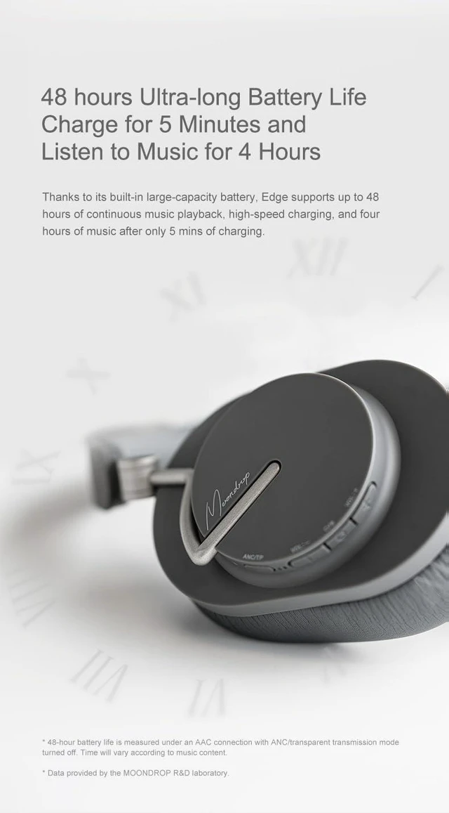 Alt view image 7 of 7 - Edge Full-Scene Immersive Series Hi-Fi Portable Wireless ANC Headphone Foldable Lightweight Headphone (Grey)