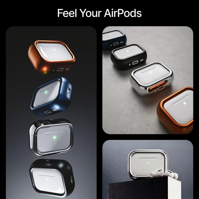 Alt view image 7 of 7 - Compatible with AirPods Pro 3 Case (2025), Minimalist Protective Shock Absorption Aluminum Shells + Elastomer Inlays, Slide-On Fit Charging Case Cover