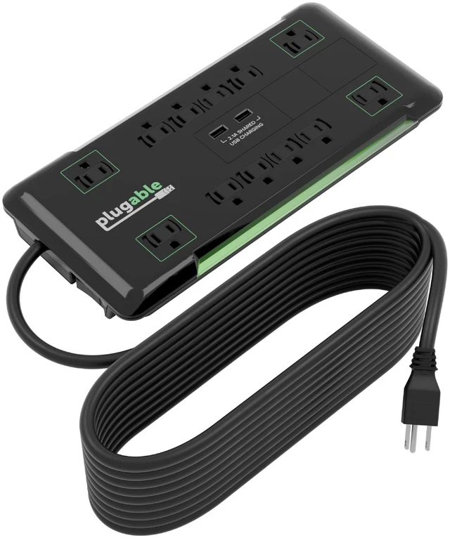 Main image of Surge Protector Power Strip with USB and 12 AC Outlets Built-in 10.5W 2-Port USB Charger for Android, Apple iOS, and Windows Mobile Devices, 25 Foot Extension Cable