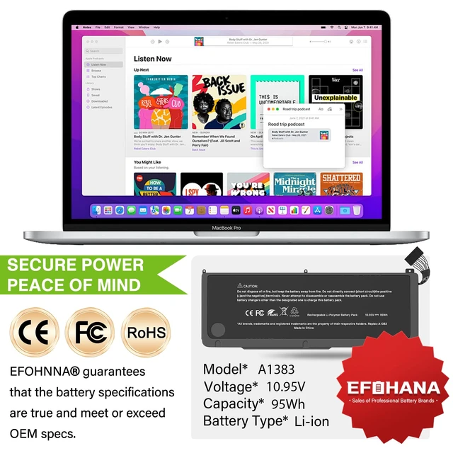Alt view image 2 of 6 - A1383 Battery A1297 Laptop Battery Replacement for MacBook Pro 17 inch A1297 (Early 2011-Late 2011) Series EMC 2352-1 EMC 2564 MD311*/A MD311LL/A MC725*/A MC725LL/A 020-7149-A 020-7149-A10 10.95V 95Wh