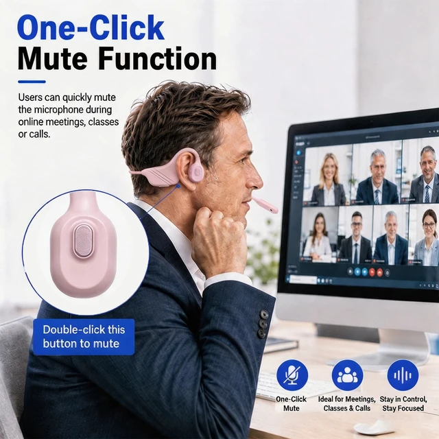Alt view image 3 of 7 - Open-Ear Headphones with Noise-Canceling Mic, Bone Conduction Headphones AI ENC Noise Cancellation, One-Click Mute, Magnetic Charging, Bluetooth 6.0, Dual Device Connection, for Drivers Learners