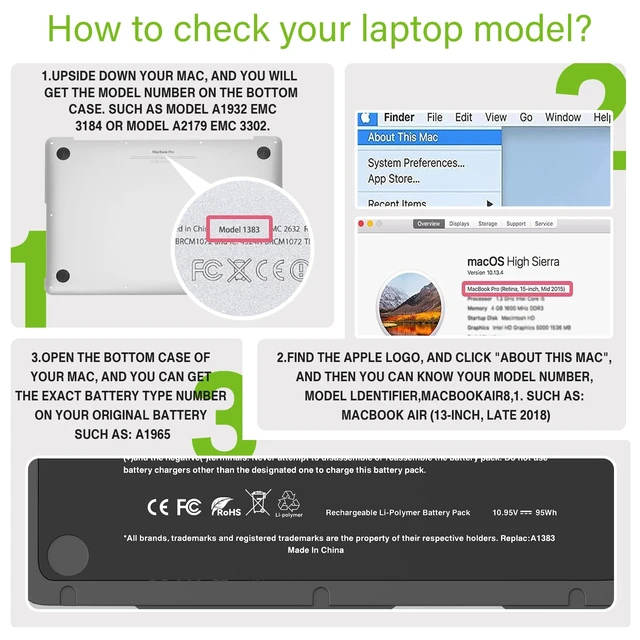 Alt view image 6 of 6 - A1383 Battery A1297 Laptop Battery Replacement for MacBook Pro 17 inch A1297 (Early 2011-Late 2011) Series EMC 2352-1 EMC 2564 MD311*/A MD311LL/A MC725*/A MC725LL/A 020-7149-A 020-7149-A10 10.95V 95Wh