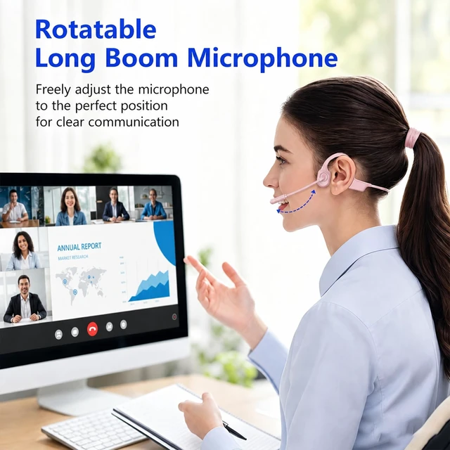 Alt view image 7 of 7 - Open-Ear Headphones with Noise-Canceling Mic, Bone Conduction Headphones AI ENC Noise Cancellation, One-Click Mute, Magnetic Charging, Bluetooth 6.0, Dual Device Connection, for Drivers Learners