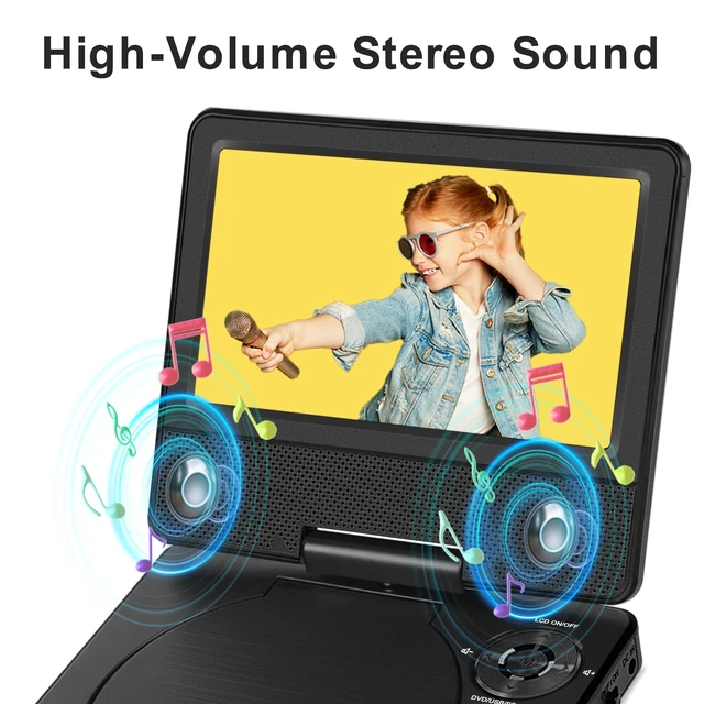 Alt view image 4 of 7 - 9.5" Portable DVD Player with Bluetooth, Support 1080P Video, MP4 Formats, 7.5" Swivel HD Screen, 5 Hours Work Time, Car DVD Player for Kids and Car, Sync TV, Support TF Card/USB 1000G, Regions Free
