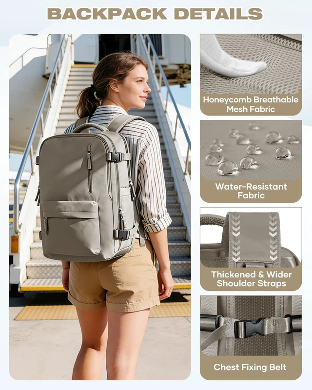 Alt view image 6 of 7 - Vacuum Seal Travel Backpack Built-in Pump,Air Compression System Vacuum Vacpack Travel Bag for Women Men Carry On Suitcase Luggage Laptop Airlines Approved Daypack Space Saver Bags Grey Brown