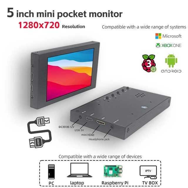 Alt view image 2 of 7 - 5 inch IPS Small Hdmi Monitor 1280 * 720 Mini LCD Screen Portable Display Monitor