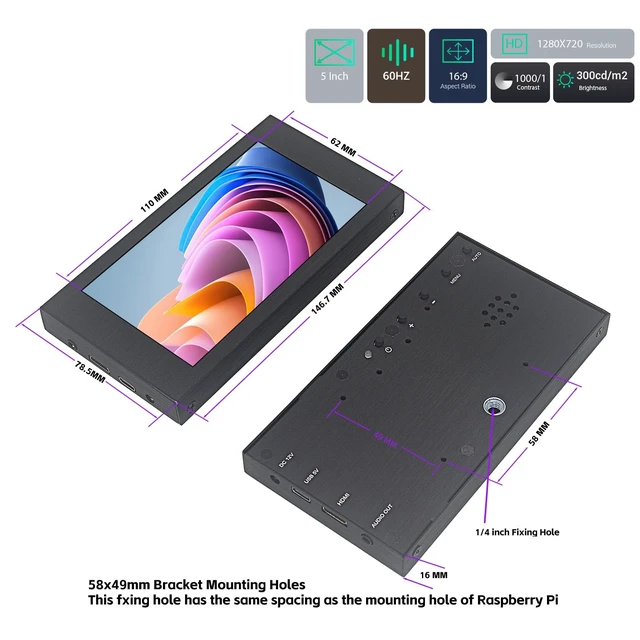 Alt view image 3 of 7 - 5 inch IPS Small Hdmi Monitor 1280 * 720 Mini LCD Screen Portable Display Monitor