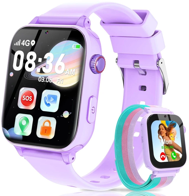 Main image of 4G Kids Smart Watch with GPS Tracker, Video Call & Texting, Smart Watch for Kids with SIM Card, SOS, School Mode, HD Camera, Pedometer, Kid Watch Gift for Boys Girls Age 4-12, Purple