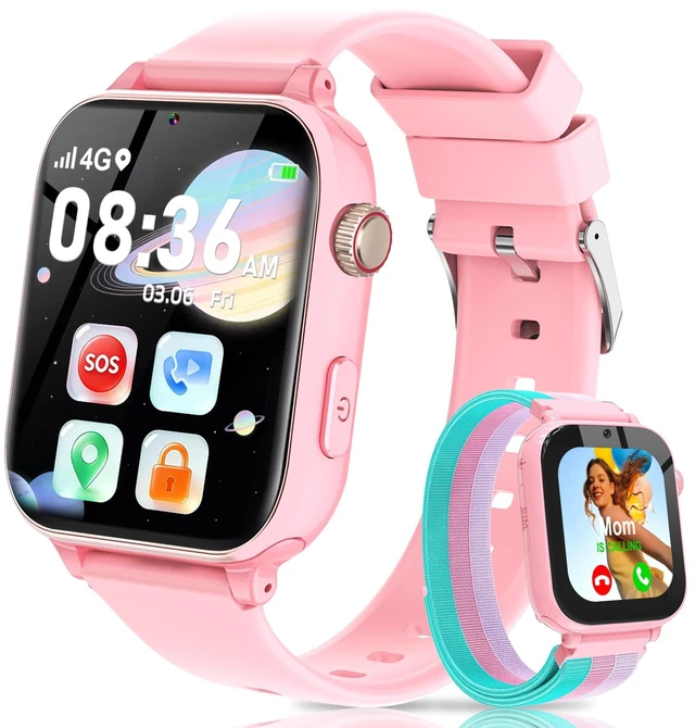 Main image of 4G Kids Smart Watch with GPS Tracker, Video Call & Texting, Smart Watch for Kids with SIM Card, SOS, School Mode, HD Camera, Pedometer, Kid Watch Gift for Boys Girls Age 4-12, Pink