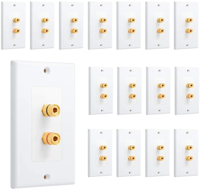 Main image of 16 Pcs Speaker Wall Plate Gold Plated 2 Connector Banana Plug Wall Plate for in-Wall Speaker Wire, Surround Sound & Audio Systems