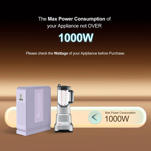 Alt view image 2 of 7 - 1000W Step Up Transformer 110v to 220v Converter, Heavy Duty Voltage Converter 110v-120v to 220v-240v with Dual Outlets, Overload Protection & Ultra-Quiet for Home Appliances, Light Purple