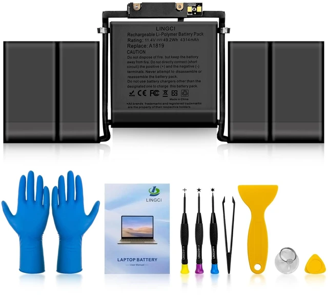 Main image of A1706 Battery, A1819 Battery Replacement for MacBook Pro 13 inch A1706 Late 2016 Mid 2017 Touch Bar Version EMC 3071 3163 (Upgraded High Performance 4314mAh 11.41V 49.2Wh Li-Polymer)