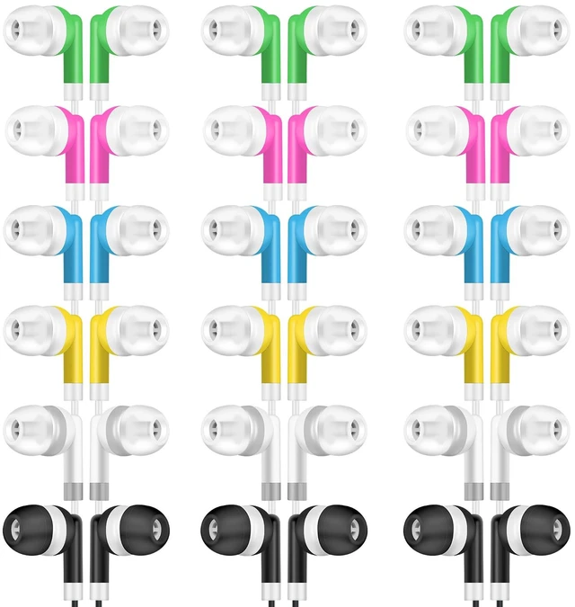 Main image of Bulk Kids Earbuds for Classroom Student 200 Pack Wired Headphones in Ear Earbuds for School Librariy Wholesale Earphones for Chromebook Laptop PC 3.5mm Jack Multi Colored
