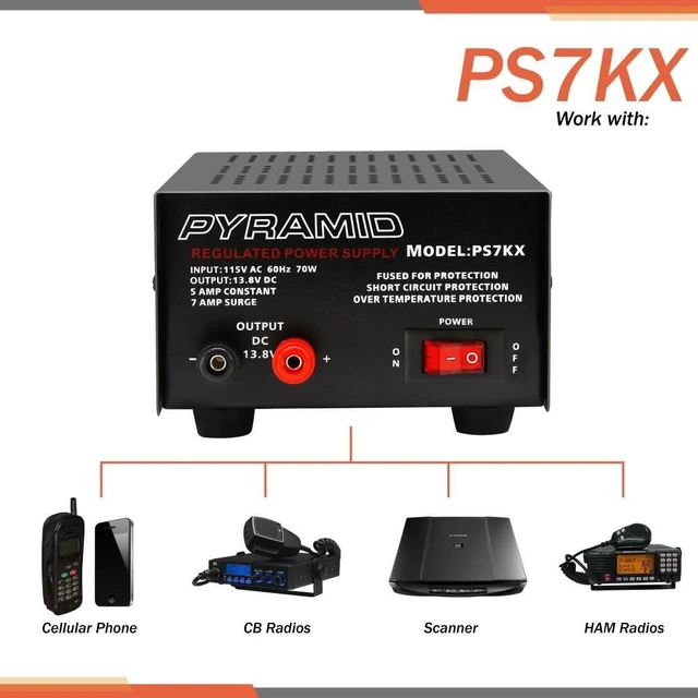 Alt view image 4 of 6 - Universal Compact Bench Power Supply - 5 Amp Linear Regulated Home Lab Benchtop AC-to-DC 12V Converter w/ 13.8 Volt DC 115V AC 70 Watt Power Input, Screw Type Terminals, Cooling Fan - PS7KX