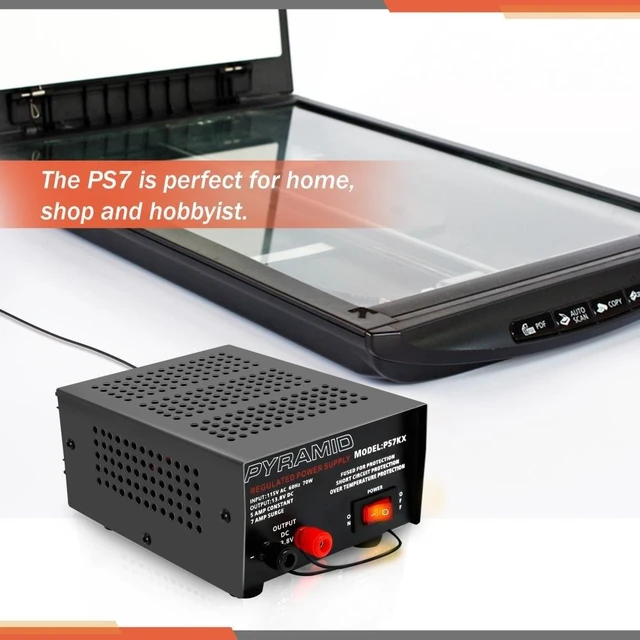 Alt view image 5 of 6 - Universal Compact Bench Power Supply - 5 Amp Linear Regulated Home Lab Benchtop AC-to-DC 12V Converter w/ 13.8 Volt DC 115V AC 70 Watt Power Input, Screw Type Terminals, Cooling Fan - PS7KX
