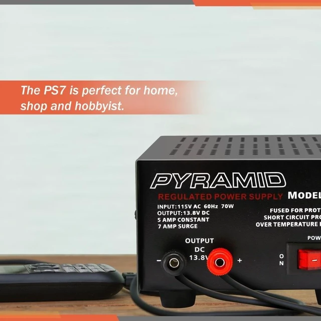 Alt view image 6 of 6 - Universal Compact Bench Power Supply - 5 Amp Linear Regulated Home Lab Benchtop AC-to-DC 12V Converter w/ 13.8 Volt DC 115V AC 70 Watt Power Input, Screw Type Terminals, Cooling Fan - PS7KX