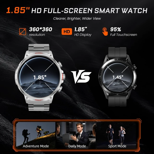 Alt view image 3 of 7 - Military Rugged Smart Watches for Men, 1.85" HD Tactical Fitness Tracker Answer/Make Calls, 710mAh Battery, 100+ Sports Modes, Heart Rate/SpO2/Sleep Monitor, IP67 Waterproof, for Android iOS