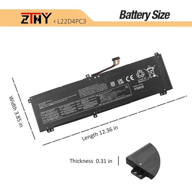 Alt view image 7 of 7 - L22C4PC3 L22M4PC3 Laptop Battery Replacement for Lenovo Legion S7 16IRH8 Legion S7 16APH8 / Legion 9 16IRX8/ Legion 9 16IRX9 Series L22D4PC3 5B11K39157 5B11K39160 SB11K39158 SB11K39159 15.56V 99.9Wh