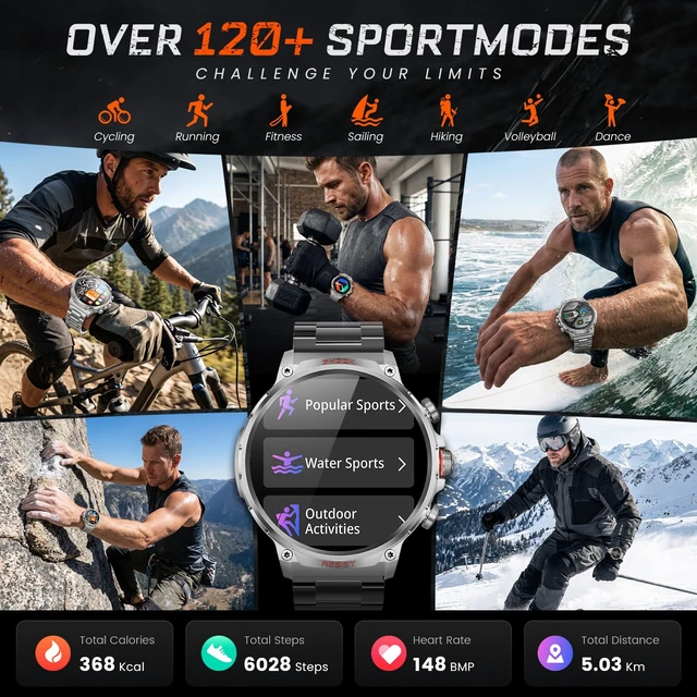 Alt view image 5 of 7 - Military Rugged Smart Watches for Men, 1.85" HD Tactical Fitness Tracker Answer/Make Calls, 710mAh Battery, 100+ Sports Modes, Heart Rate/SpO2/Sleep Monitor, IP67 Waterproof, for Android iOS