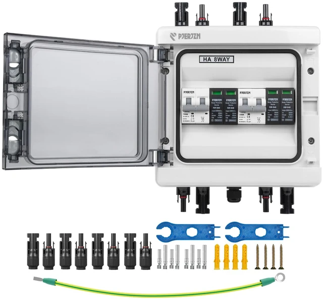 Main image of Solar Disconnect Switch with SPD Surge Protector 1000V DC 60A Solar PV Combiner Box Power Distribution Box for Solar Panels 2 in 2 Out (60A, HT8 2string)