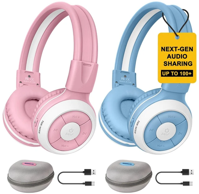 Main image of Manyshare Wireless Kids Headphones with Case & Mic for School,JH714 Share Audio with 100+ Headphones From One Device, Foldable Over-ear Bluetooth Headphones for School, Travel & Group Listening