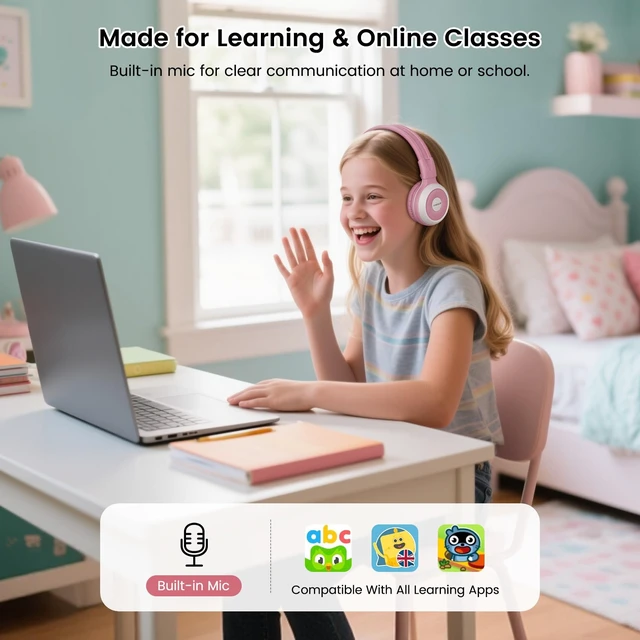 Alt view image 6 of 7 - Manyshare Wireless Kids Headphones with Case & Mic for School,JH714 Share Audio with 100+ Headphones From One Device, Foldable Over-ear Bluetooth Headphones for School, Travel & Group Listening