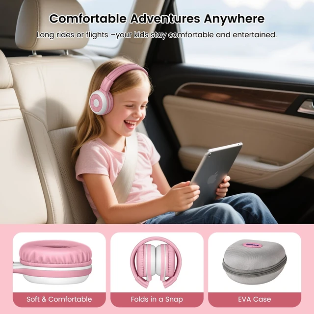 Alt view image 7 of 7 - Manyshare Wireless Kids Headphones with Case & Mic for School,JH714 Share Audio with 100+ Headphones From One Device, Foldable Over-ear Bluetooth Headphones for School, Travel & Group Listening