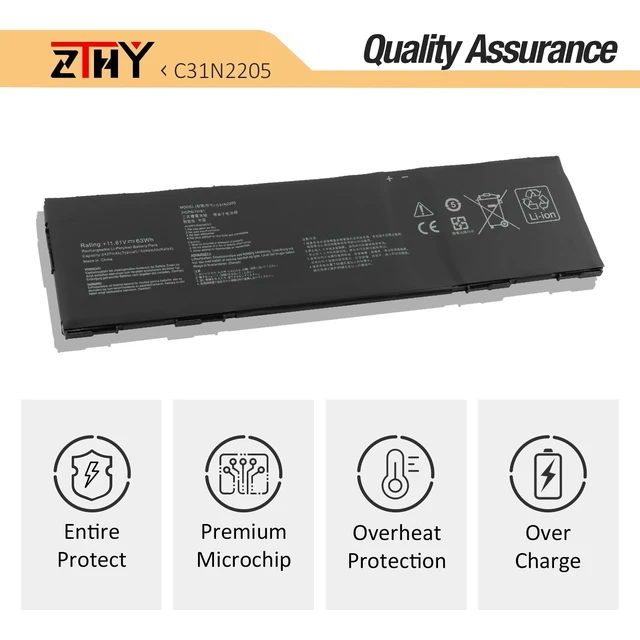 Alt view image 5 of 7 - C31N2205 Battery Replacement for Asus Chromebook CX34 Flip CX3401 CX3401FB CX3401FBA Plus CM34 Flip CM3401 CM3401FF CM3401FFA ExpertBook B3 B3404 B3404CV B3404CVA B3404CVF CX9 CX9400CEA 11.61V 63Wh