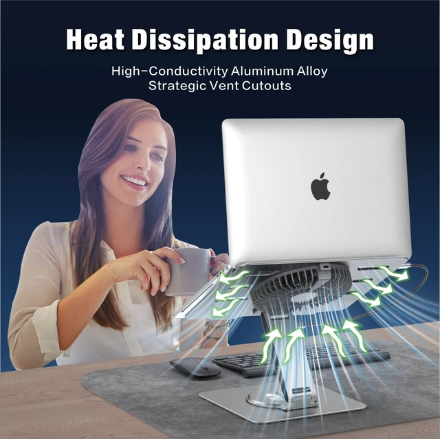 Alt view image 6 of 7 - Laptop Docking Station Stand with Fan Aluminum Laptop Riser with USB-C Hub 11-IN-1 4K60Hz HDMI 100W PD Charging USB3.0 Ethernet Audio TF/SD, 360° Swivel, for MacBook Pro/Air, iPad Pro & Type-C Laptops