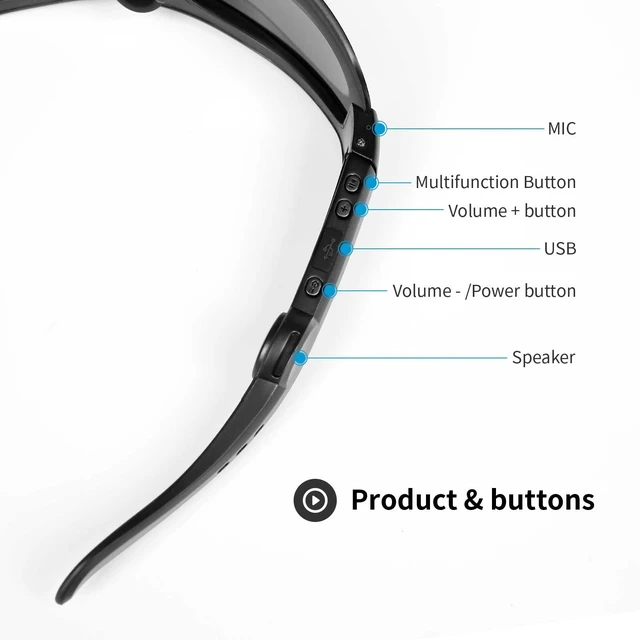 Alt view image 3 of 7 - 5BC Bluetooth safety glasses for work audio smart glasses headphones with mic, Clear Lens