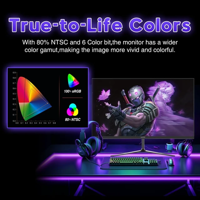 Alt view image 4 of 7 - 23.8-inch Gaming Monitor FHD 1920x1080 144Hz, VA Panel with 4000:1 Contrast, HDR10, 1ms Response Time, HDMI & VGA Ports, Wall Mountable
