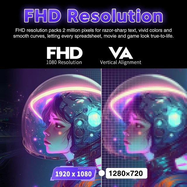 Alt view image 3 of 7 - 23.8-inch Gaming Monitor FHD 1920x1080 144Hz, VA Panel with 4000:1 Contrast, HDR10, 1ms Response Time, HDMI & VGA Ports, Wall Mountable