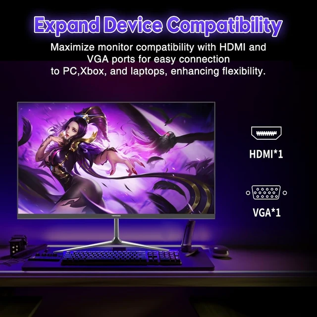 Alt view image 6 of 7 - 23.8-inch Gaming Monitor FHD 1920x1080 144Hz, VA Panel with 4000:1 Contrast, HDR10, 1ms Response Time, HDMI & VGA Ports, Wall Mountable