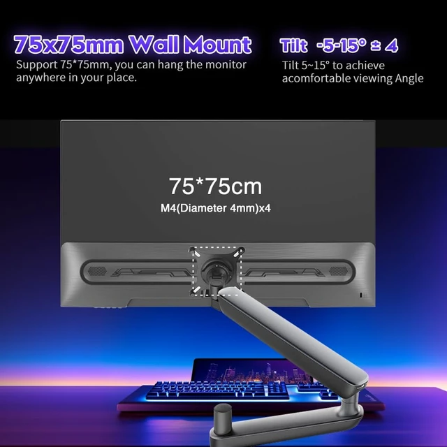 Alt view image 7 of 7 - 23.8-inch Gaming Monitor FHD 1920x1080 144Hz, VA Panel with 4000:1 Contrast, HDR10, 1ms Response Time, HDMI & VGA Ports, Wall Mountable