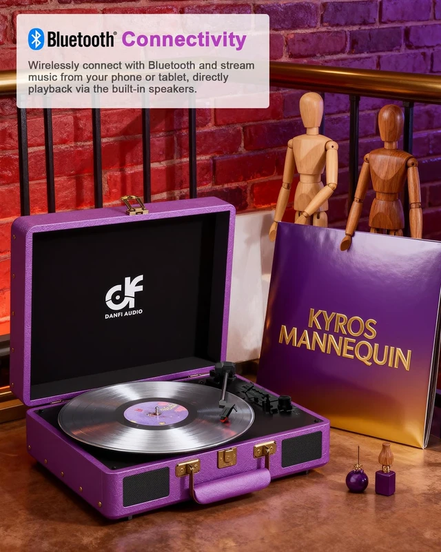 Alt view image 3 of 7 - Vintage Bluetooth Suitcase Record Player with Built-in Speakers, 3 Speed Portable Turntable with USB Vinyl Audio Recorder RCA AUX-in & Headphone Jack, Deep Purple
