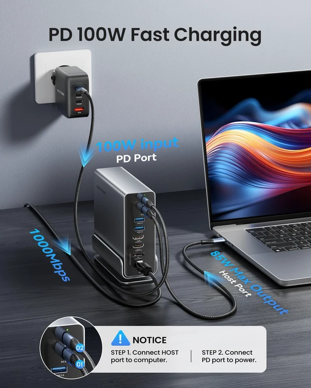 Alt view image 3 of 7 - 15-in-1 Laptop Docking Station Dual Monitor, 360° Roatable Triple Monitor Docking Station with 2 * 4K HDMI and 1*DP, PD 100W Charging for Laptop, 10Gbps USB Port Transfer, RJ45, Audio, SD/TF