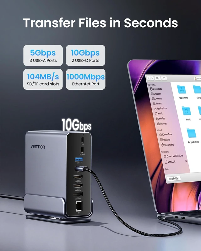 Alt view image 6 of 7 - 15-in-1 Laptop Docking Station Dual Monitor, 360° Roatable Triple Monitor Docking Station with 2 * 4K HDMI and 1*DP, PD 100W Charging for Laptop, 10Gbps USB Port Transfer, RJ45, Audio, SD/TF