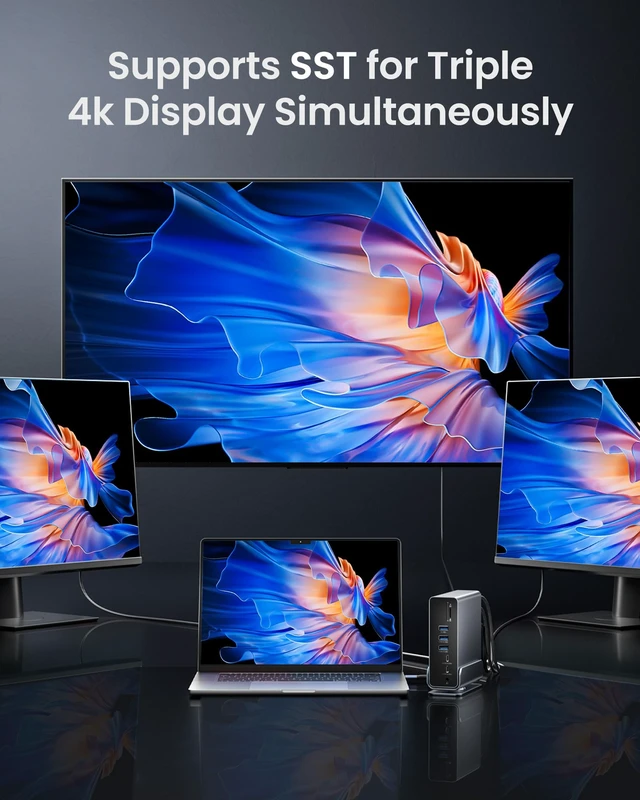 Alt view image 5 of 7 - 15-in-1 Laptop Docking Station Dual Monitor, 360° Roatable Triple Monitor Docking Station with 2 * 4K HDMI and 1*DP, PD 100W Charging for Laptop, 10Gbps USB Port Transfer, RJ45, Audio, SD/TF